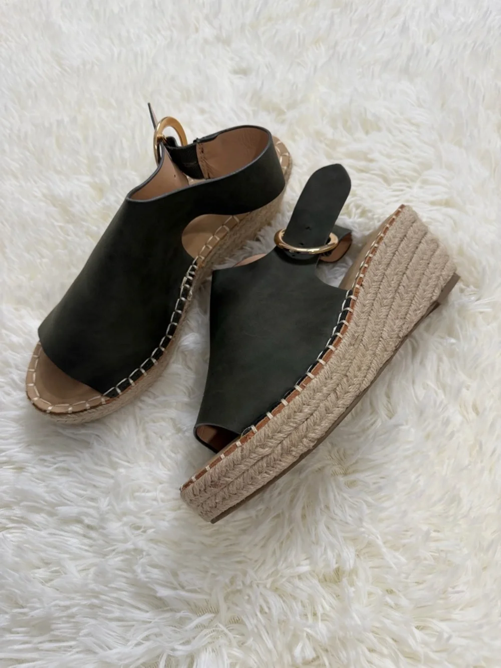 Catherine Malandrino Olive Green Espadrille Wedge Sandals Size 9